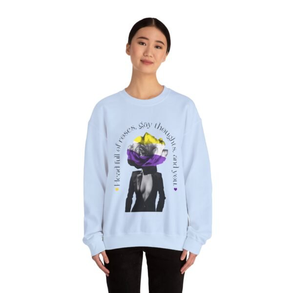 Non Binary Flag Heavy Blend Crewneck Sweatshirt Valentines Day Unisex Size - Head Full Of Roses - Image 12