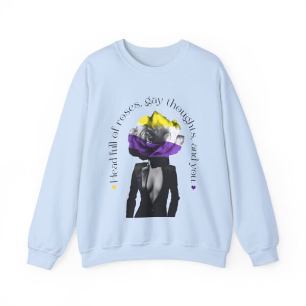 Non Binary Flag Heavy Blend Crewneck Sweatshirt Valentines Day Unisex Size - Head Full Of Roses - Image 9
