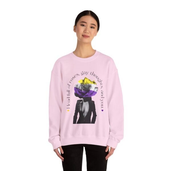 Non Binary Flag Heavy Blend Crewneck Sweatshirt Valentines Day Unisex Size - Head Full Of Roses - Image 16