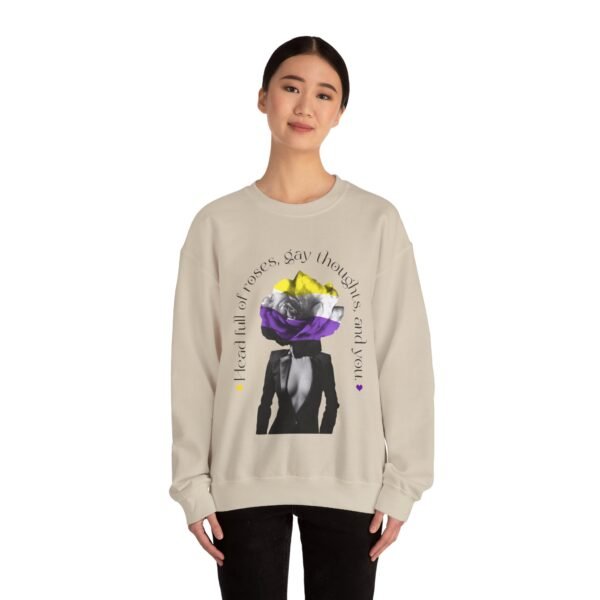 Non Binary Flag Heavy Blend Crewneck Sweatshirt Valentines Day Unisex Size - Head Full Of Roses - Image 8