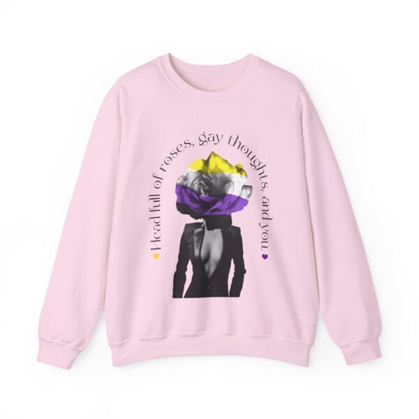 Non Binary Flag Heavy Blend Crewneck Sweatshirt Valentines Day Unisex Size - Head Full Of Roses - Image 13