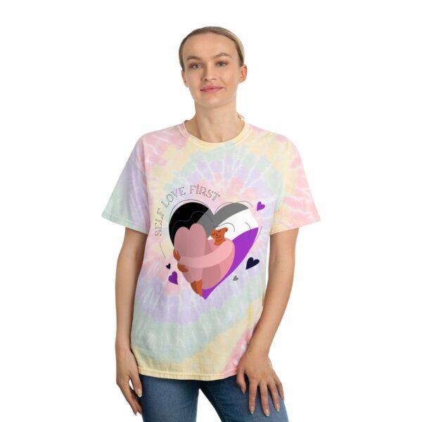 Asexual Flag Tie-Dye Spiral T-Shirt Valentines Day Unisex Size - Self Love First - Image 4