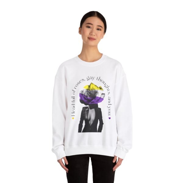 Non Binary Flag Heavy Blend Crewneck Sweatshirt Valentines Day Unisex Size - Head Full Of Roses - Image 4