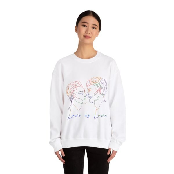 Gay Flag Heavy Blend Crewneck Sweatshirt Valentines Day Unisex Size - Love Is Love - Image 4