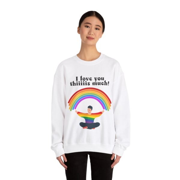 LGBT Flag Heavy Blend Crewneck Sweatshirt Valentines Day Unisex Size - I Love You Thiiiis Much - Image 4