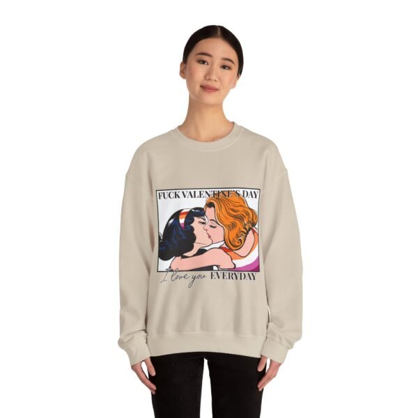 Lesbian Flag Heavy Blend Crewneck Sweatshirt Valentines Day Unisex Size - Fuck Valentine's Day I Love You Everyday - Image 8