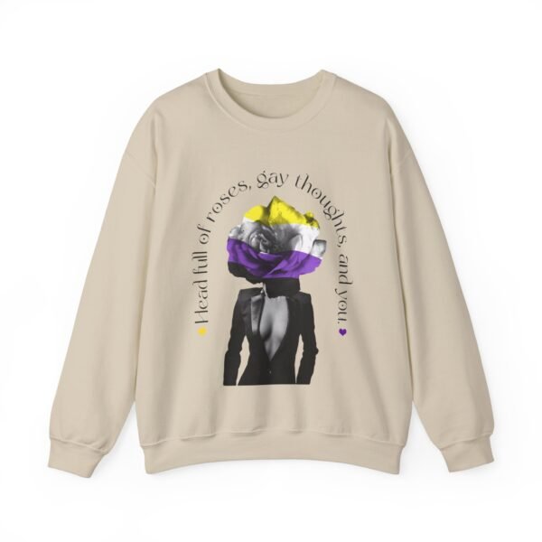 Non Binary Flag Heavy Blend Crewneck Sweatshirt Valentines Day Unisex Size - Head Full Of Roses - Image 5