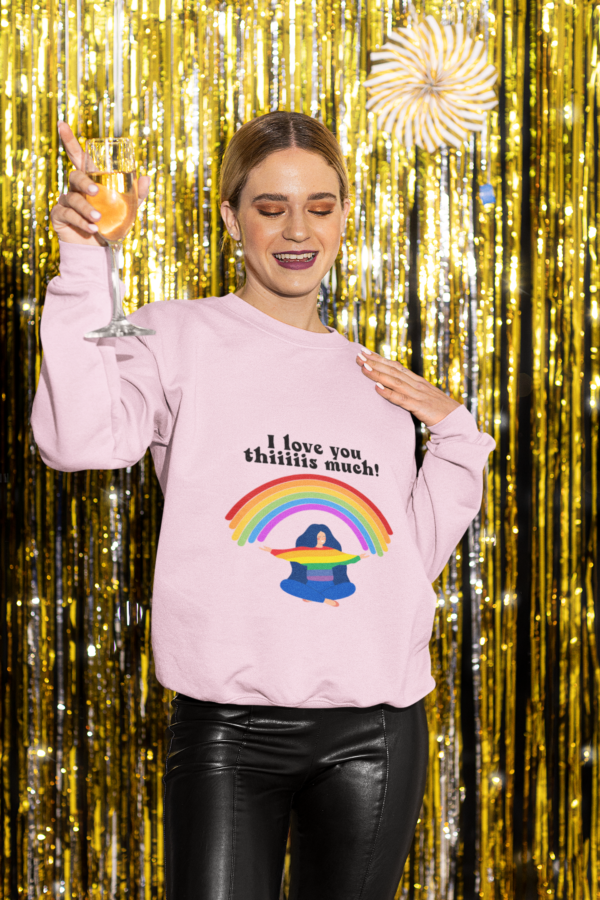 LGBT Flag Heavy Blend Crewneck Sweatshirt Valentines Day Unisex Size - I Love You Thiiiis Much