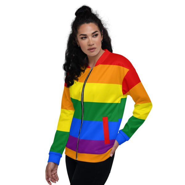 LGBTQ Pride FLags Unisex Bomber Jacket, Rainbow Pride Flag - Image 3