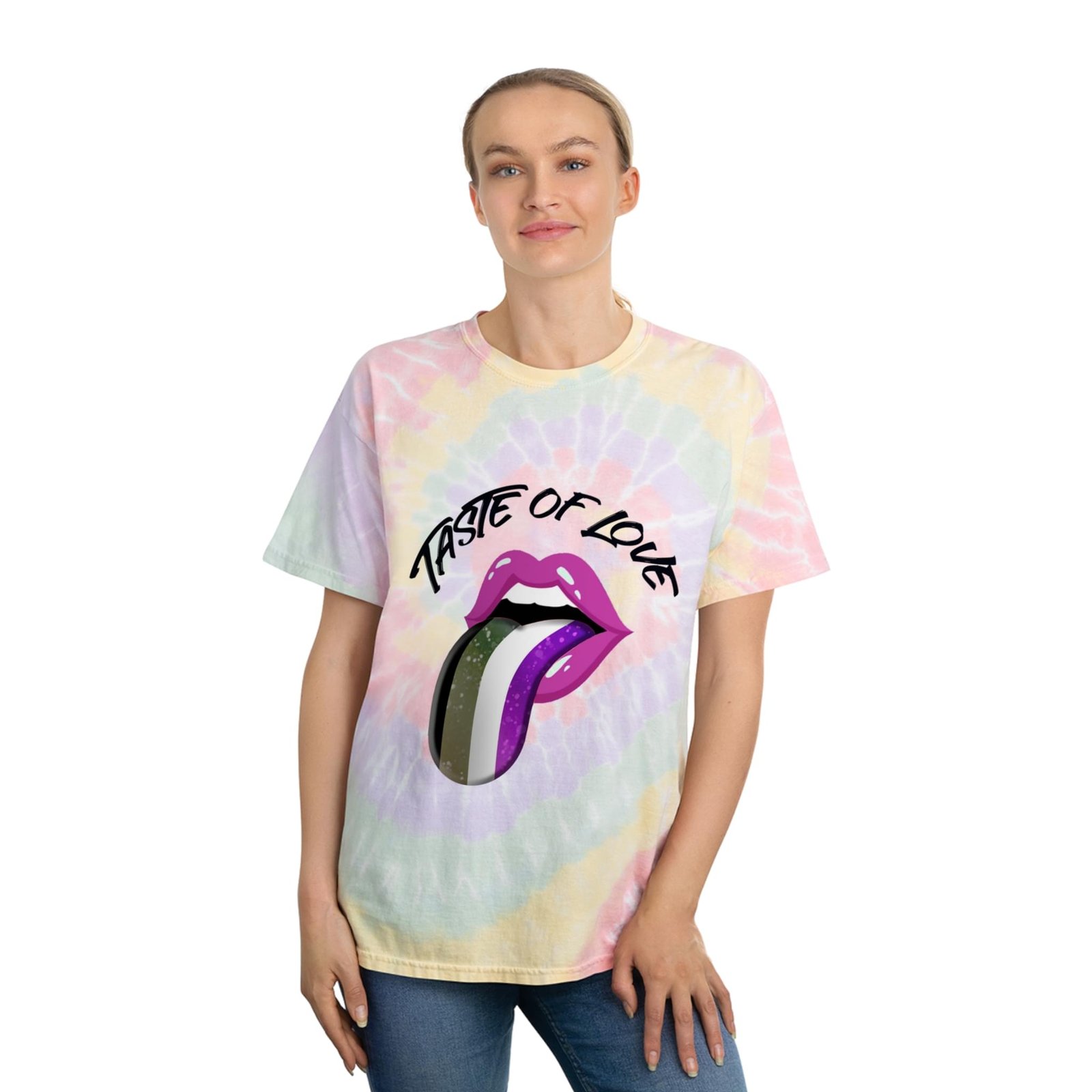 Asexual Flag Tie-Dye Spiral T-Shirt Valentines Day Unisex Size - Taste Of Love - Image 4